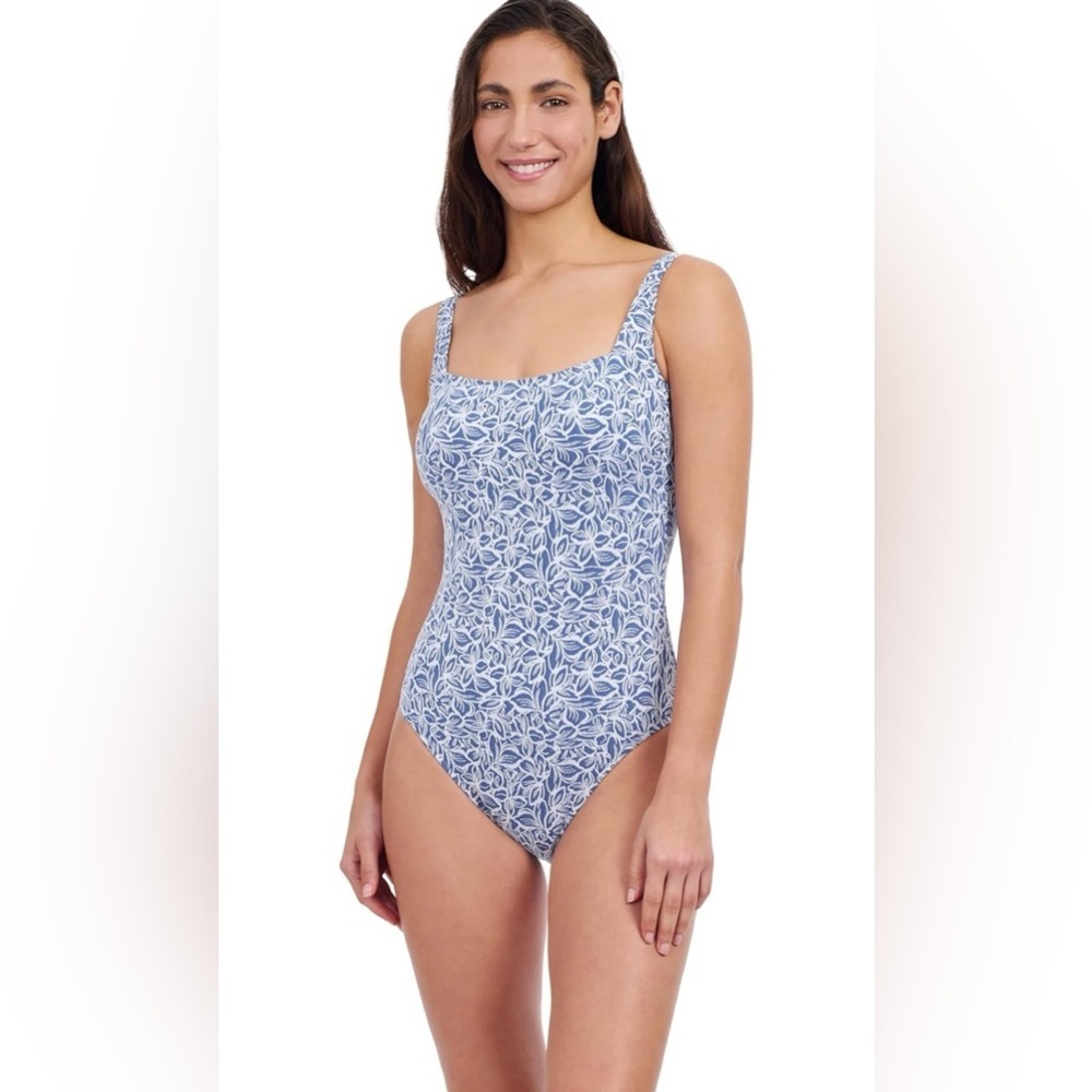 PROFILE BY GOTTEX PLUMERIA TEXTURE KNIT LEAFY SQUARE NECK ONE PIECE SWIMSUIT 6